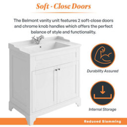 Plum&clay Belmont White Traditional Floor Standing Vanity Unit & Ceramic Basin Bathroom Furniture (W)810mm - thumbnail 4