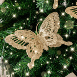 Melody Maison Set Of 4 Champagne Gold Glitter Butterfly Christmas Decoration Clips - thumbnail 2