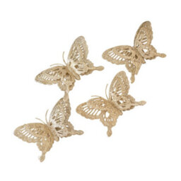 Melody Maison Set Of 4 Champagne Gold Glitter Butterfly Christmas Decoration Clips - thumbnail 5