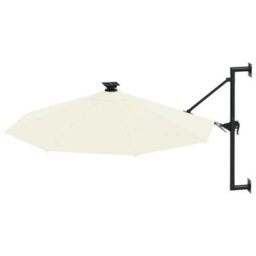 Berkfield Wall-Mounted Parasol With Leds And Metal Pole 300 Cm Sand - thumbnail 3