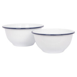 Argon Tableware Enamel Mixing Bowl Set - Blue Rim - 2 Piece Large Enamelware Metal Nesting Kitchen Mixing Bowls - 1.6L & 1.1L - thumbnail 1