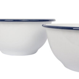 Argon Tableware Enamel Mixing Bowl Set - Blue Rim - 2 Piece Large Enamelware Metal Nesting Kitchen Mixing Bowls - 1.6L & 1.1L - thumbnail 4