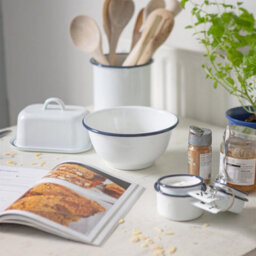 Argon Tableware Enamel Mixing Bowl Set - Blue Rim - 2 Piece Large Enamelware Metal Nesting Kitchen Mixing Bowls - 1.6L & 1.1L - thumbnail 7