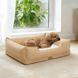 Bingopaw 77X63X18Cm Dog Bed Orthopedic Waterproof Nesting Bed Removable Cover Pet Crate Beds, Beige