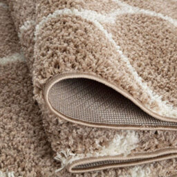 The Rugs Moroccan Shaggy Rugs And Runners Soft Fluffy Trellis Design High Pile Beige And Ivory  Living Room Kitchen Hallway 620 - thumbnail 4