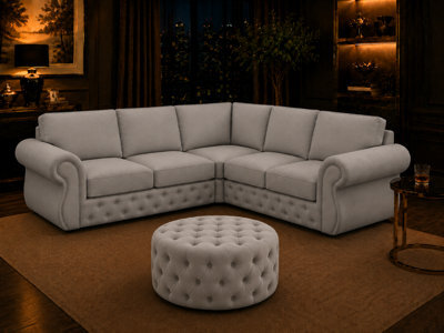 Rio Chesterfield Corner Sofa With Free Footstool - Silver
