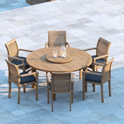 Eterna Venlo Teak Garden Outdoor Dining Table & 6 Seat Chair Set - With Cream Cushions - thumbnail 1