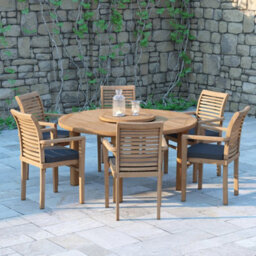 Eterna Venlo Teak Garden Outdoor Dining Table & 6 Seat Chair Set - With Cream Cushions - thumbnail 3