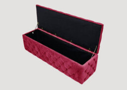 90Cm Wide Lux Ottoman Storage Box, Red Velvet Upholstered Chesterfield Storage Ottoman Box - thumbnail 3