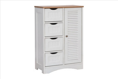 Timber Art Design Bathroom Freestanding Cabinet White With Oak Top - image 1