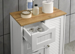 Timber Art Design Bathroom Freestanding Cabinet White With Oak Top - thumbnail 3