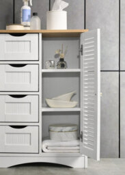 Timber Art Design Bathroom Freestanding Cabinet White With Oak Top - thumbnail 4