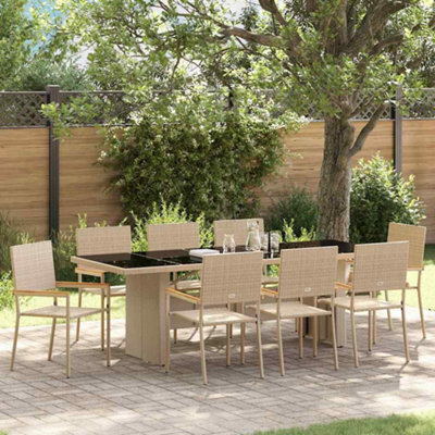 Berkfield Garden Dining Set 9 Pcs Beige Poly Rattan - image 1