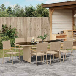 Berkfield Garden Dining Set 9 Pcs Beige Poly Rattan - thumbnail 4