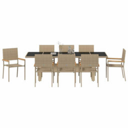 Berkfield Garden Dining Set 9 Pcs Beige Poly Rattan - thumbnail 7