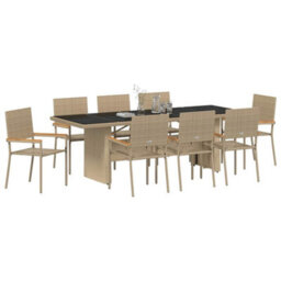 Berkfield Garden Dining Set 9 Pcs Beige Poly Rattan - thumbnail 3
