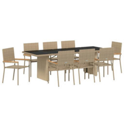 Berkfield Garden Dining Set 9 Pcs Beige Poly Rattan - thumbnail 2