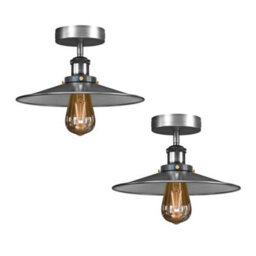 2 Pack Vintage Semi Flush Mount Ceiling Light E27 Fitting With Satin Nickel  Metal Shade Cone Shade For Hallway Kitchen - thumbnail 1