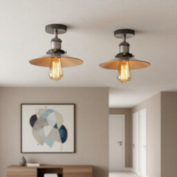 2 Pack Vintage Semi Flush Mount Ceiling Light E27 Fitting With Satin Nickel  Metal Shade Cone Shade For Hallway Kitchen - thumbnail 4