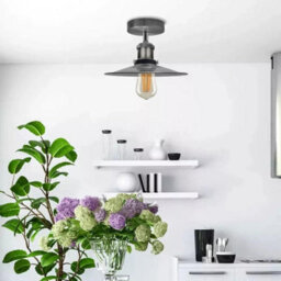 2 Pack Vintage Semi Flush Mount Ceiling Light E27 Fitting With Satin Nickel  Metal Shade Cone Shade For Hallway Kitchen - thumbnail 8