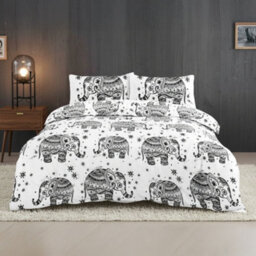 Elephant Print Duvet Set Beautiful Boho Bedding For A Serene Bedroom White - thumbnail 1