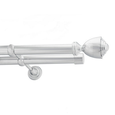 Toolty Double Metal Curtain Pole 25/25mm With Finials Rod Cassic Brackets Avanti 290Cm Chrome