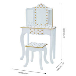 Teamson Kids Dressing Table, Play Vanity Set With Mirror & Stool - White/gold/polka Dots - thumbnail 4