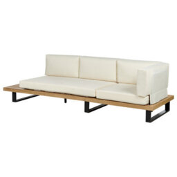 Beliani Garden Corner Sofa With Table 5 Seater Mykonos Right Hand Certified Acacia Wood Off-White - thumbnail 8