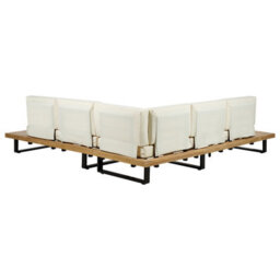 Beliani Garden Corner Sofa With Table 5 Seater Mykonos Right Hand Certified Acacia Wood Off-White - thumbnail 7
