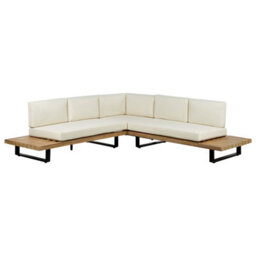 Beliani Garden Corner Sofa With Table 5 Seater Mykonos Right Hand Certified Acacia Wood Off-White - thumbnail 5