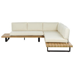 Beliani Garden Corner Sofa With Table 5 Seater Mykonos Right Hand Certified Acacia Wood Off-White - thumbnail 6