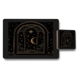 Benjamin Tate Design Gold Foil Celestial Placemat And Coaster Set Wood Base Limited Edition Designer Art - thumbnail 1