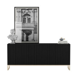 Heze Furniture Elpis Glamour Sideboard Tv Stand 168Cm Push-To-Open Cabinet - Black Matt / Golden Frame