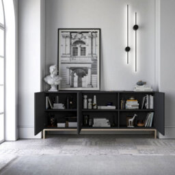 Heze Furniture Elpis Glamour Sideboard Tv Stand 168Cm Push-To-Open Cabinet - Black Matt / Golden Frame - thumbnail 3