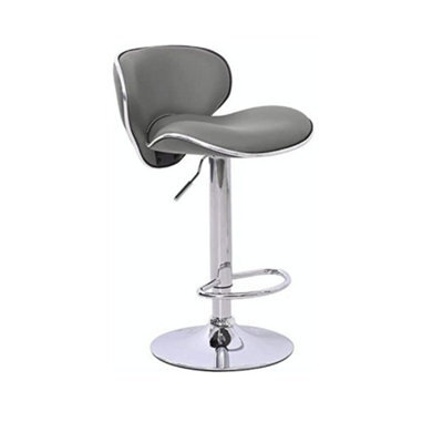 Evre Grey Bar Stool Faux Leather Adjustable Height With Swivel Seat For Pub Kitchen Reception - image 1