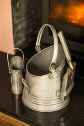 3 Piece Silver Fireside Set With Coal Bucket, Matchstick Canister And Shovel - thumbnail 2