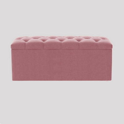 120Cm Luna Chesterfield Ottoman Storage Box - Pink Plush Velvet Upholstered Blanket Box - image 1