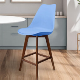 Fusion Living Soho Light Blue Plastic Bar Stool With Dark Wood Legs - thumbnail 2