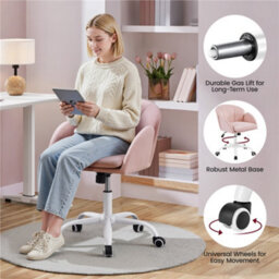 Yaheetech Modern Swivel Rolling Desk Chair With Armrests And Adjustable Seat Height, Light Pink - thumbnail 6