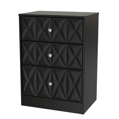 Genoa Ready Assembled Matt Black No Effect 3 Drawer Deep Chest (H)791mm (W)746mm (D)395mm - image 1