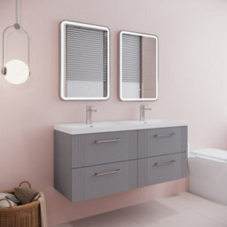 Balterley Belvide Partial Fluted 4 Drawer Wall Hung Vanity Unit With Double Polymarble Basin - 1200mm - Satin Grey - thumbnail 4
