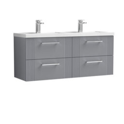 Balterley Belvide Partial Fluted 4 Drawer Wall Hung Vanity Unit With Double Polymarble Basin - 1200mm - Satin Grey - thumbnail 1