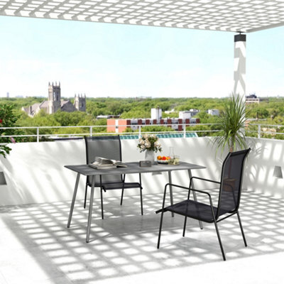 Outsunny Garden Dining Table For 6 Person With Slat Top, Steel Frame, Grey - image 1
