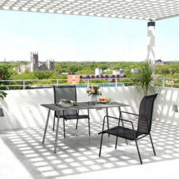 Outsunny Garden Dining Table For 6 Person With Slat Top, Steel Frame, Grey - thumbnail 1