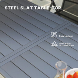 Outsunny Garden Dining Table For 6 Person With Slat Top, Steel Frame, Grey - thumbnail 5