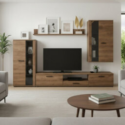 Salsa Modern Lefkas Oak Wall Unit Contemporary Living Room Storage And Display Furniture Set With Led Lights