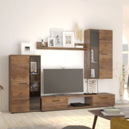 Salsa Modern Lefkas Oak Wall Unit Contemporary Living Room Storage And Display Furniture Set With Led Lights - thumbnail 2