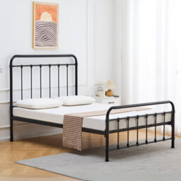 Reinforced Beds, Single Melton Bed, Black, Reinforced Mesh Base, Curved Metal Bed Frame, Exclusive Product - thumbnail 2