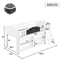 Btm 3Ft Storage Bed With Blackboard And Cabinets, Twostep Staircase, Pine,mdf,pb,plywood, White - thumbnail 7