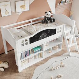 Btm 3Ft Storage Bed With Blackboard And Cabinets, Twostep Staircase, Pine,mdf,pb,plywood, White - thumbnail 3